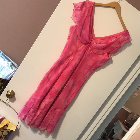 Vintage 90s Cap Sleeve Pink Midi Dress Rare Y2k Milkmaid Fairy Coquette Barbie M - Picture 5 of 17